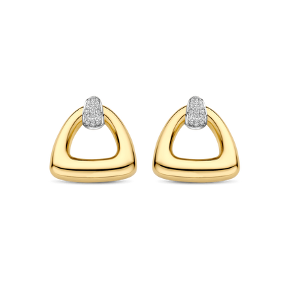 TI SENTO Sterling Silver & Gold Plated Two Tone Cubic Zirconia Set Drop Earrings