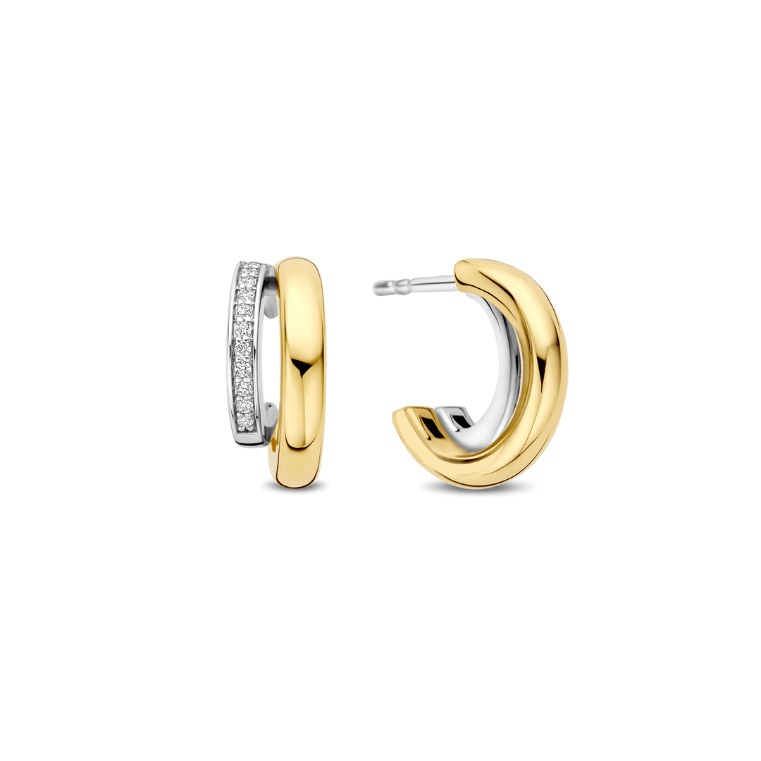 TI SENTO Sterling Silver & Gold Plated Two Tone Cubic Zirconia Set Hoop Earrings
