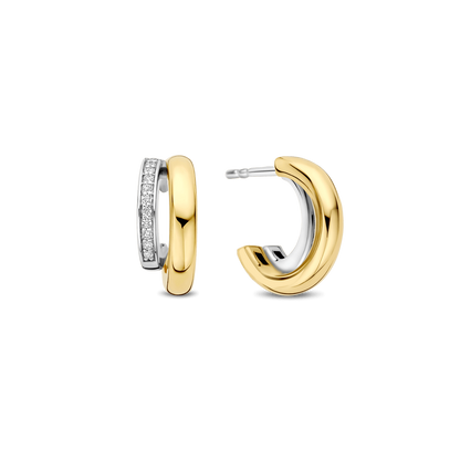 TI SENTO Sterling Silver & Gold Plated Two Tone Cubic Zirconia Set Hoop Earrings
