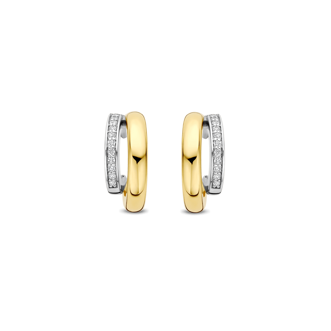 TI SENTO Sterling Silver & Gold Plated Two Tone Cubic Zirconia Set Hoop Earrings