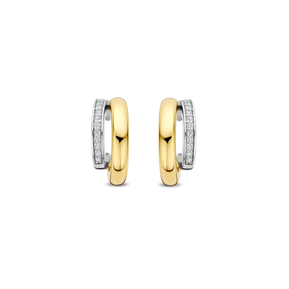 TI SENTO Sterling Silver & Gold Plated Two Tone Cubic Zirconia Set Hoop Earrings