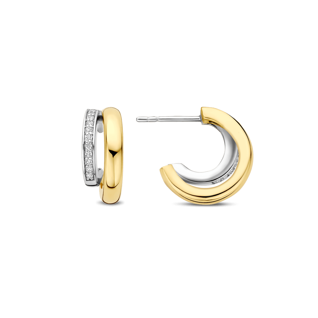 TI SENTO Sterling Silver & Gold Plated Two Tone Cubic Zirconia Set Hoop Earrings