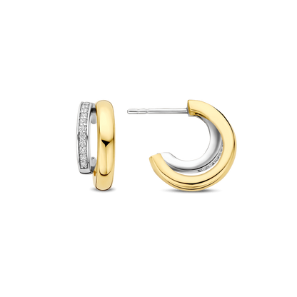 TI SENTO Sterling Silver & Gold Plated Two Tone Cubic Zirconia Set Hoop Earrings