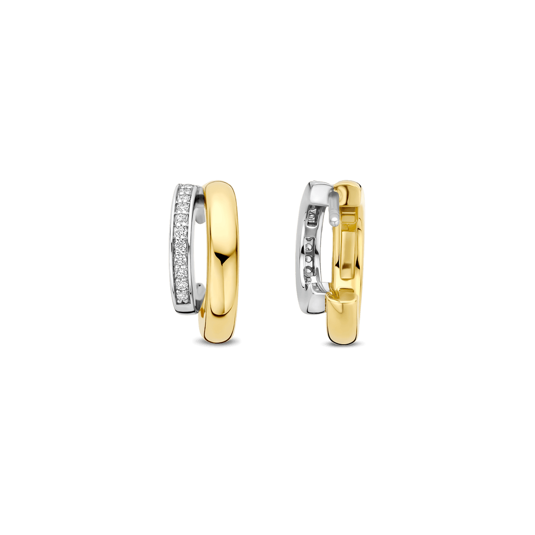 TI SENTO Sterling Silver & Gold Plated Two Tone Cubic Zirconia Set Hoop Earrings