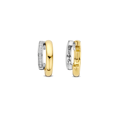 TI SENTO Sterling Silver & Gold Plated Two Tone Cubic Zirconia Set Hoop Earrings