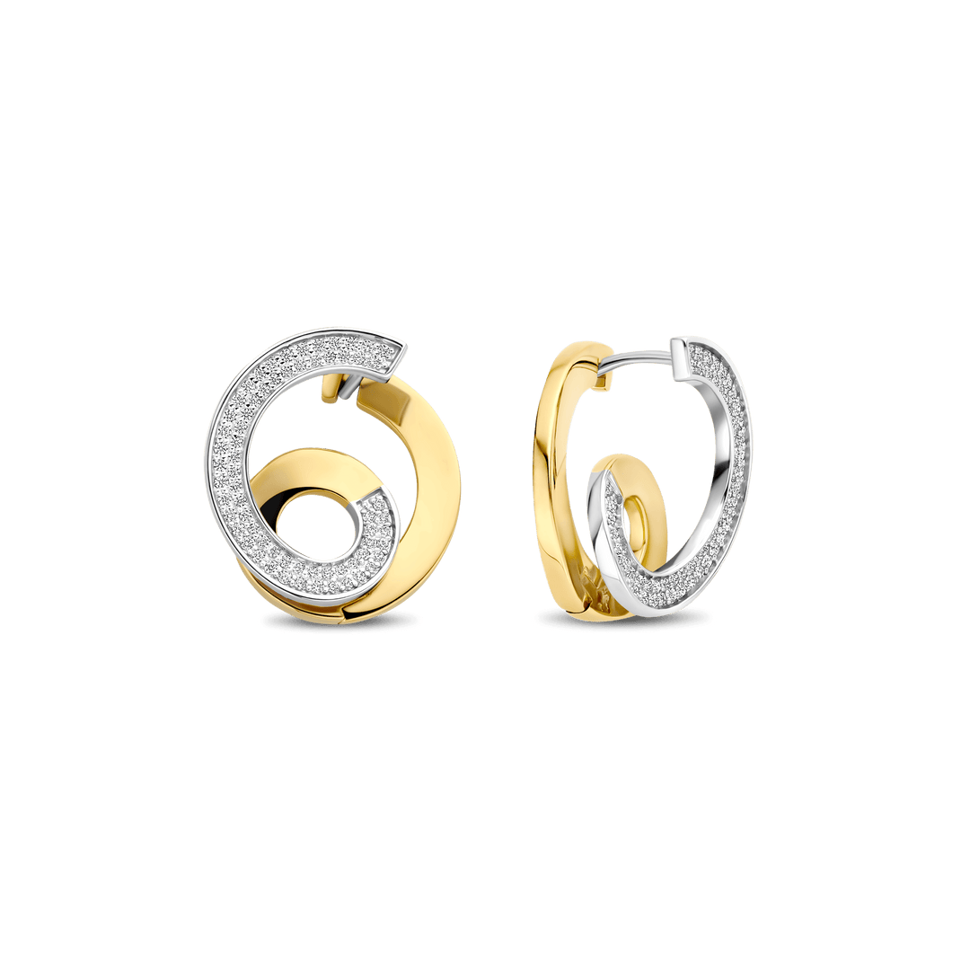 TI SENTO Sterling Silver & Gold Plated Two Tone Cubic Zirconia Set Sculptural Spiral Drop Earrings