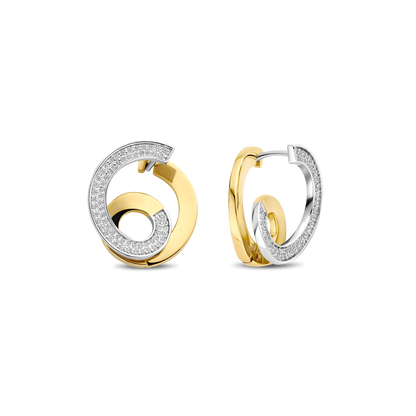 TI SENTO Sterling Silver & Gold Plated Two Tone Cubic Zirconia Set Sculptural Spiral Drop Earrings
