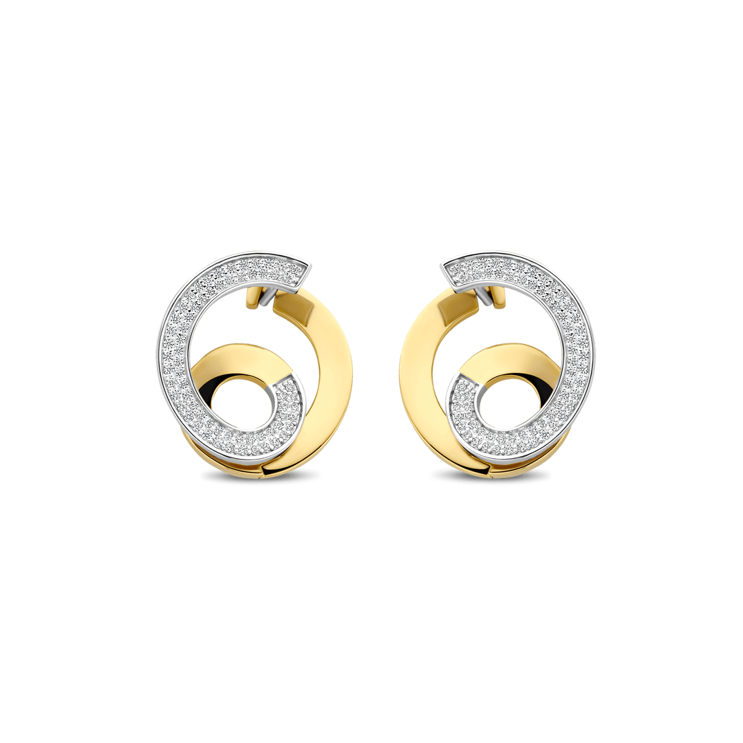 TI SENTO Sterling Silver & Gold Plated Two Tone Cubic Zirconia Set Sculptural Spiral Drop Earrings