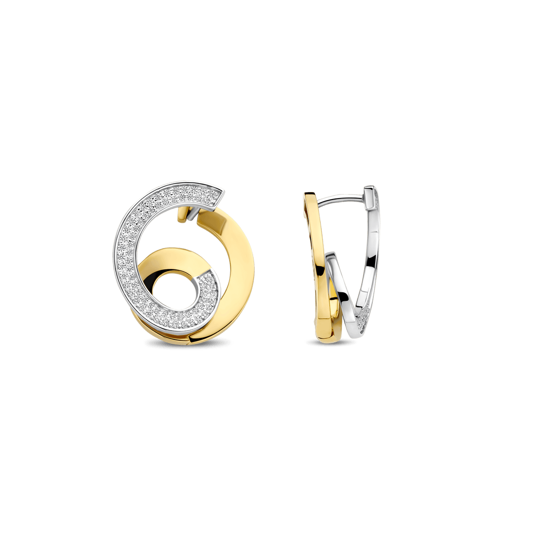 TI SENTO Sterling Silver & Gold Plated Two Tone Cubic Zirconia Set Sculptural Spiral Drop Earrings