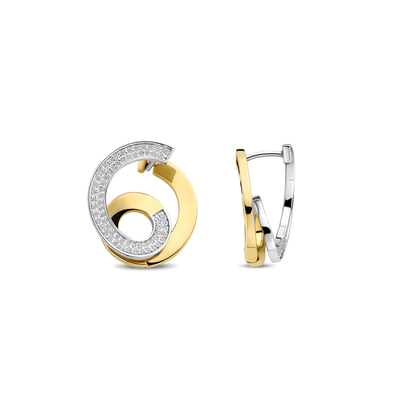 TI SENTO Sterling Silver & Gold Plated Two Tone Cubic Zirconia Set Sculptural Spiral Drop Earrings