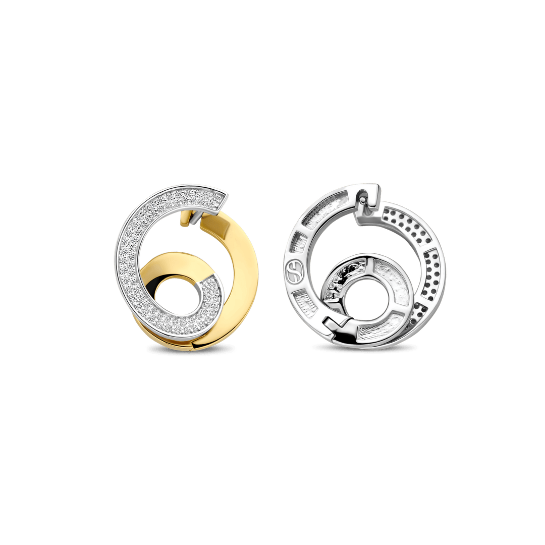 TI SENTO Sterling Silver & Gold Plated Two Tone Cubic Zirconia Set Sculptural Spiral Drop Earrings