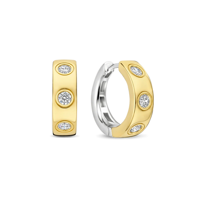 TI SENTO Sterling Silver & Gold Plated Two Tone Cubic Zirconia Set Huggy Hoop Earrings