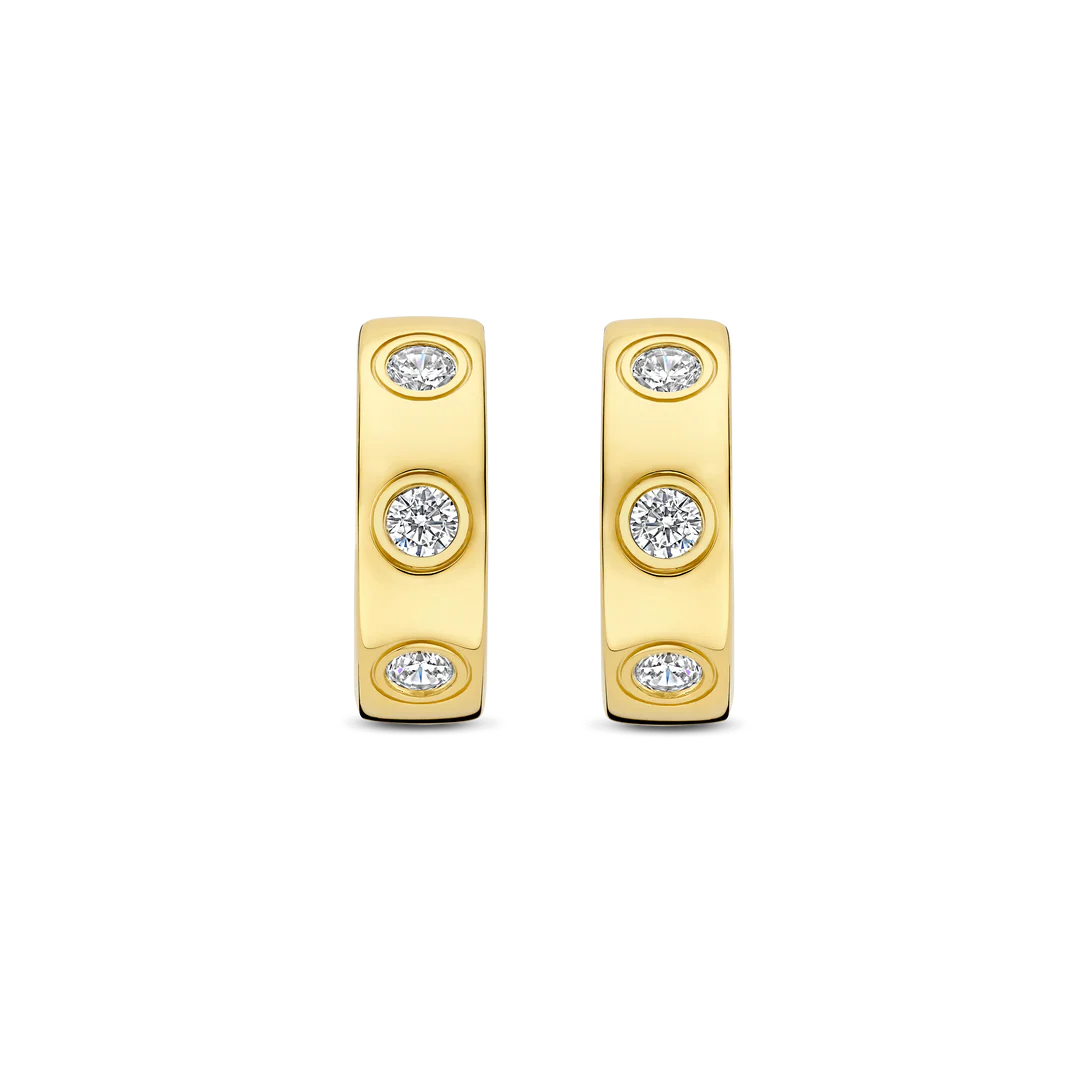 TI SENTO Sterling Silver & Gold Plated Two Tone Cubic Zirconia Set Huggy Hoop Earrings