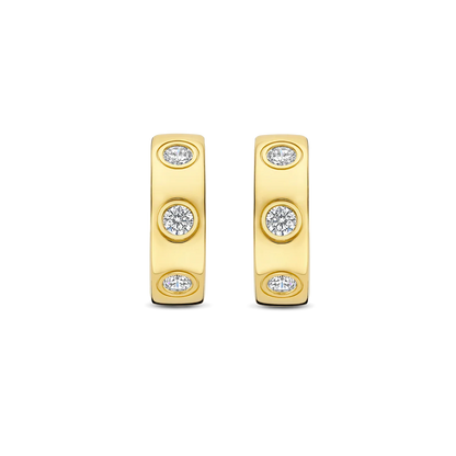 TI SENTO Sterling Silver & Gold Plated Two Tone Cubic Zirconia Set Huggy Hoop Earrings