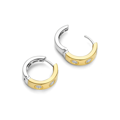 TI SENTO Sterling Silver & Gold Plated Two Tone Cubic Zirconia Set Huggy Hoop Earrings