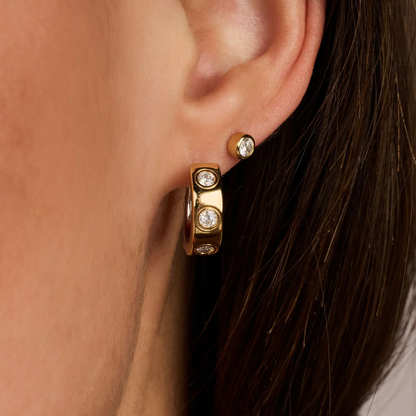 TI SENTO Sterling Silver & Gold Plated Two Tone Cubic Zirconia Set Huggy Hoop Earrings