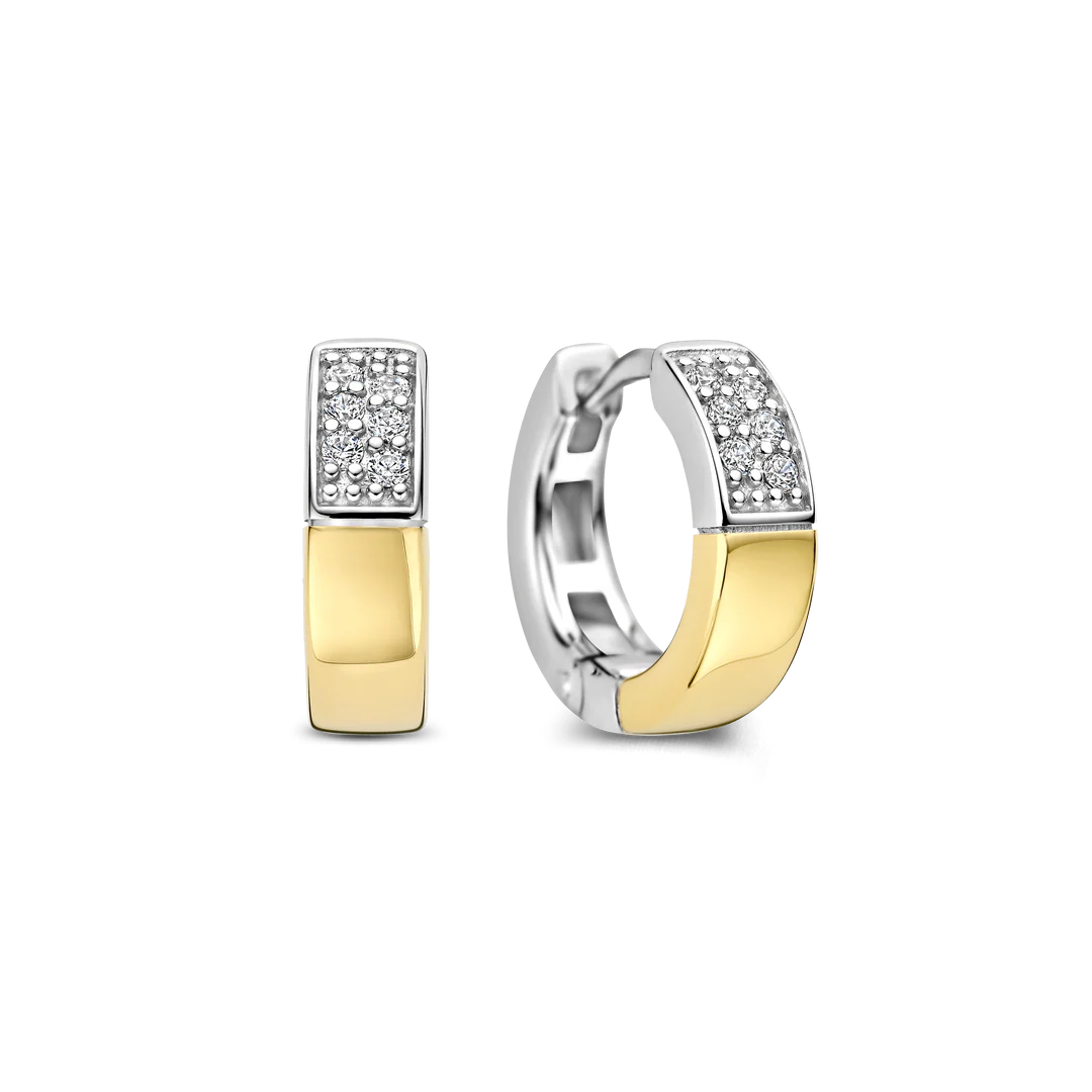 TI SENTO Contrast Sterling Silver & Gold Plated Cubic Zirconia Set Huggy Hoop Earrings