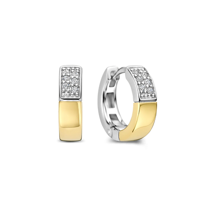 TI SENTO Contrast Sterling Silver & Gold Plated Cubic Zirconia Set Huggy Hoop Earrings