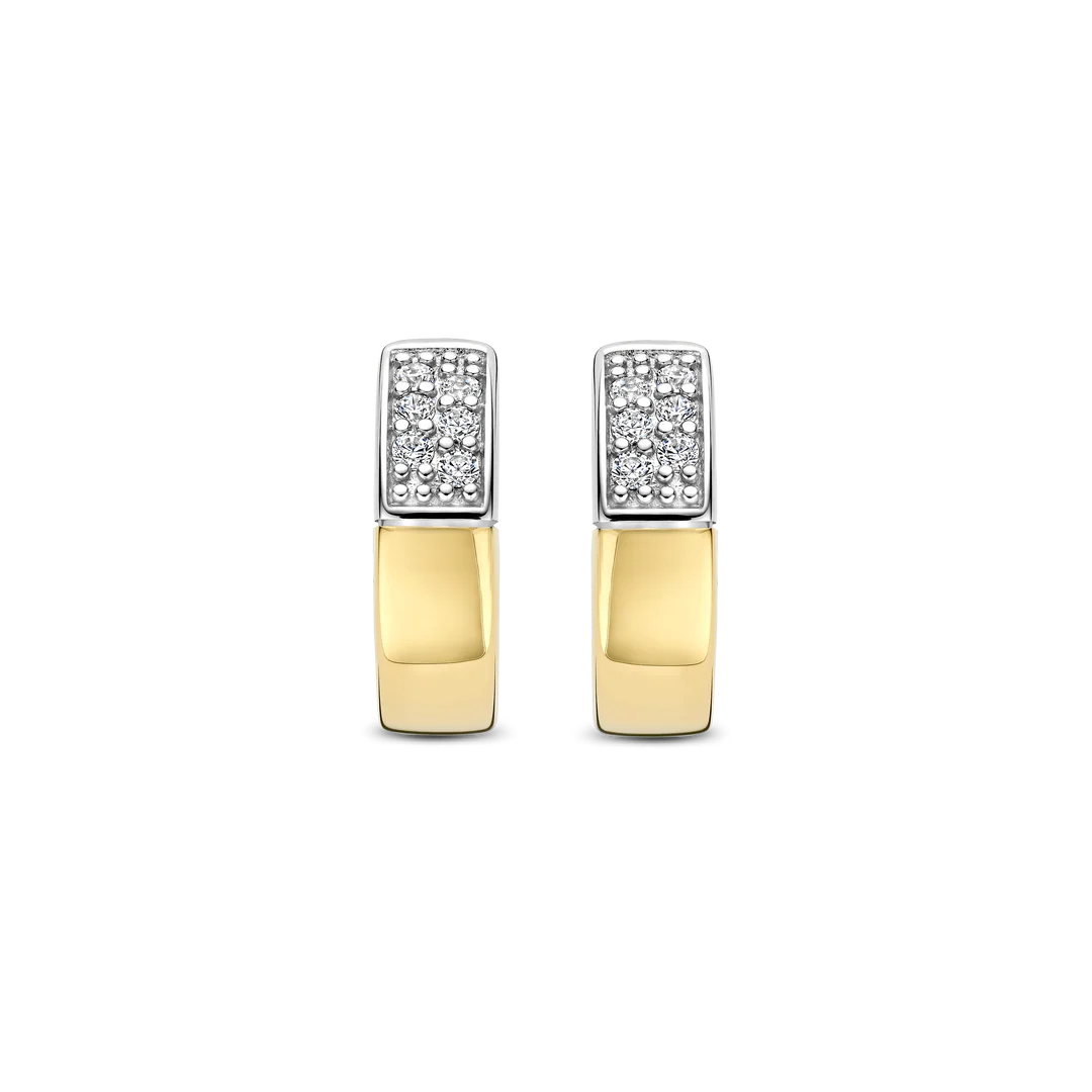 TI SENTO Contrast Sterling Silver & Gold Plated Cubic Zirconia Set Huggy Hoop Earrings