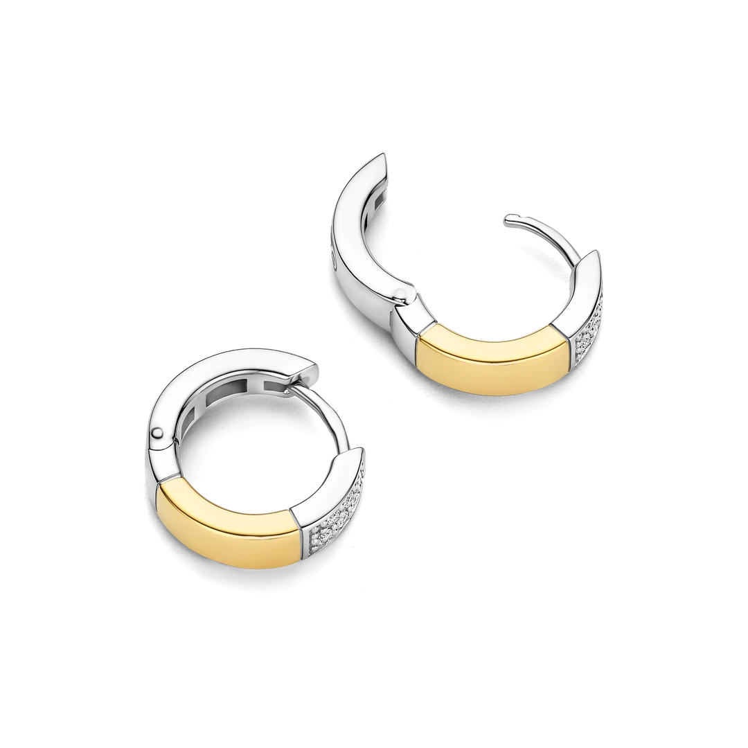 TI SENTO Contrast Sterling Silver & Gold Plated Cubic Zirconia Set Huggy Hoop Earrings