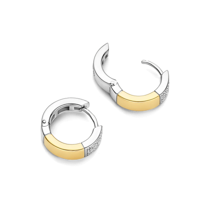 TI SENTO Contrast Sterling Silver & Gold Plated Cubic Zirconia Set Huggy Hoop Earrings