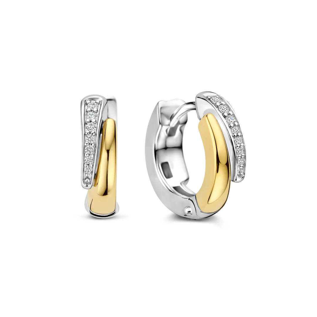 TI SENTO Layered Sterling Silver & Gold Plated Two Tone Cubic Zirconia Set Huggy Hoop Earrings