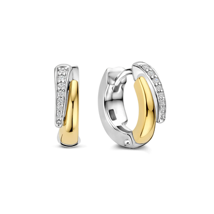 TI SENTO Layered Sterling Silver & Gold Plated Two Tone Cubic Zirconia Set Huggy Hoop Earrings
