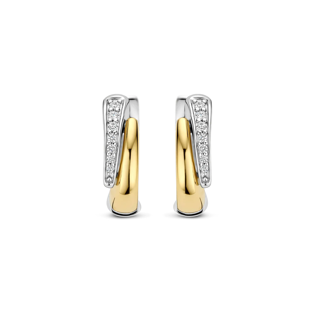 TI SENTO Layered Sterling Silver & Gold Plated Two Tone Cubic Zirconia Set Huggy Hoop Earrings