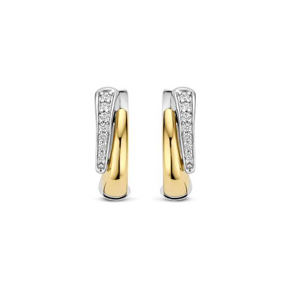 TI SENTO Layered Sterling Silver & Gold Plated Two Tone Cubic Zirconia Set Huggy Hoop Earrings