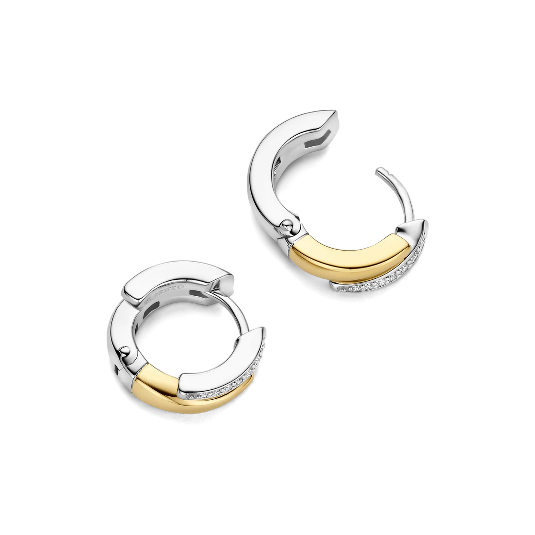 TI SENTO Layered Sterling Silver & Gold Plated Two Tone Cubic Zirconia Set Huggy Hoop Earrings