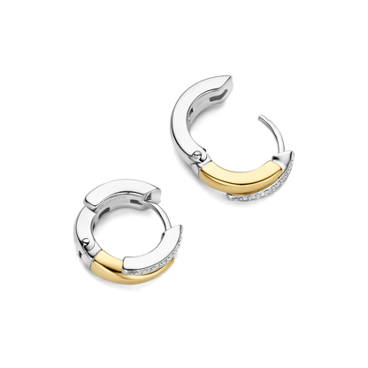 TI SENTO Layered Sterling Silver & Gold Plated Two Tone Cubic Zirconia Set Huggy Hoop Earrings