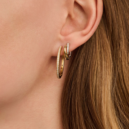TI SENTO Layered Sterling Silver & Gold Plated Two Tone Cubic Zirconia Set Huggy Hoop Earrings