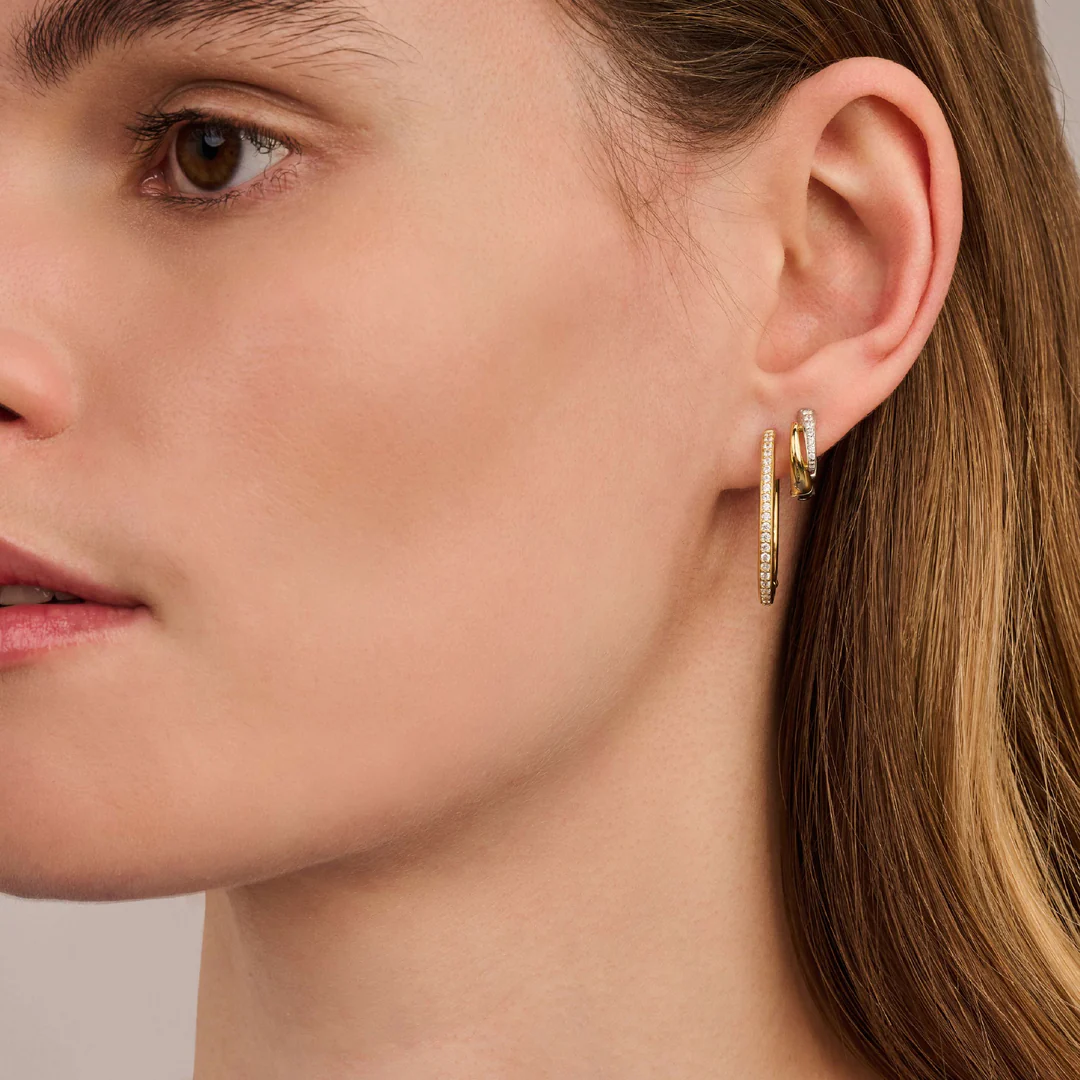 TI SENTO Layered Sterling Silver & Gold Plated Two Tone Cubic Zirconia Set Huggy Hoop Earrings