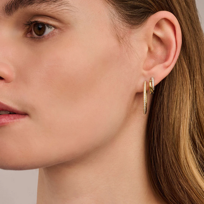 TI SENTO Layered Sterling Silver & Gold Plated Two Tone Cubic Zirconia Set Huggy Hoop Earrings