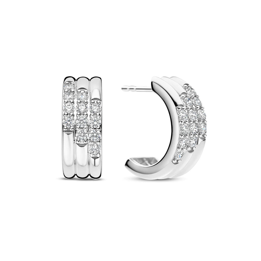 TI SENTO Stardust Sterling Silver Cubic Zirconia Set Layered Hoop Earrings