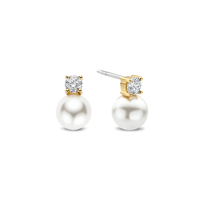 TI SENTO Gold Plated Sterling Silver Cubic Zirconia & Pearl Set Snowman Stud Earrings