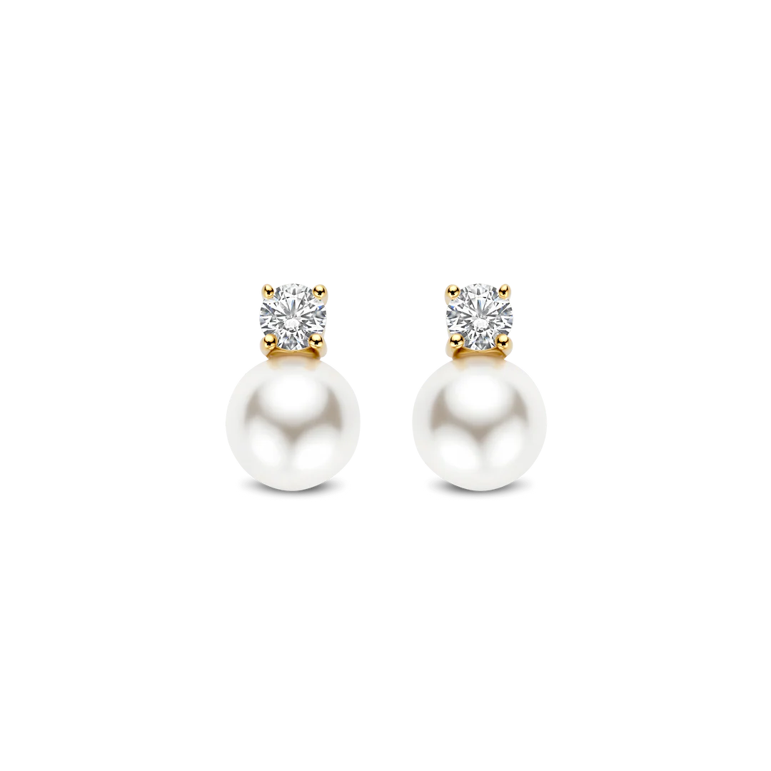 TI SENTO Gold Plated Sterling Silver Cubic Zirconia & Pearl Set Snowman Stud Earrings
