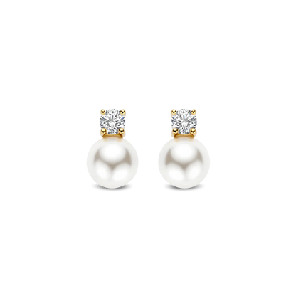 TI SENTO Gold Plated Sterling Silver Cubic Zirconia & Pearl Set Snowman Stud Earrings