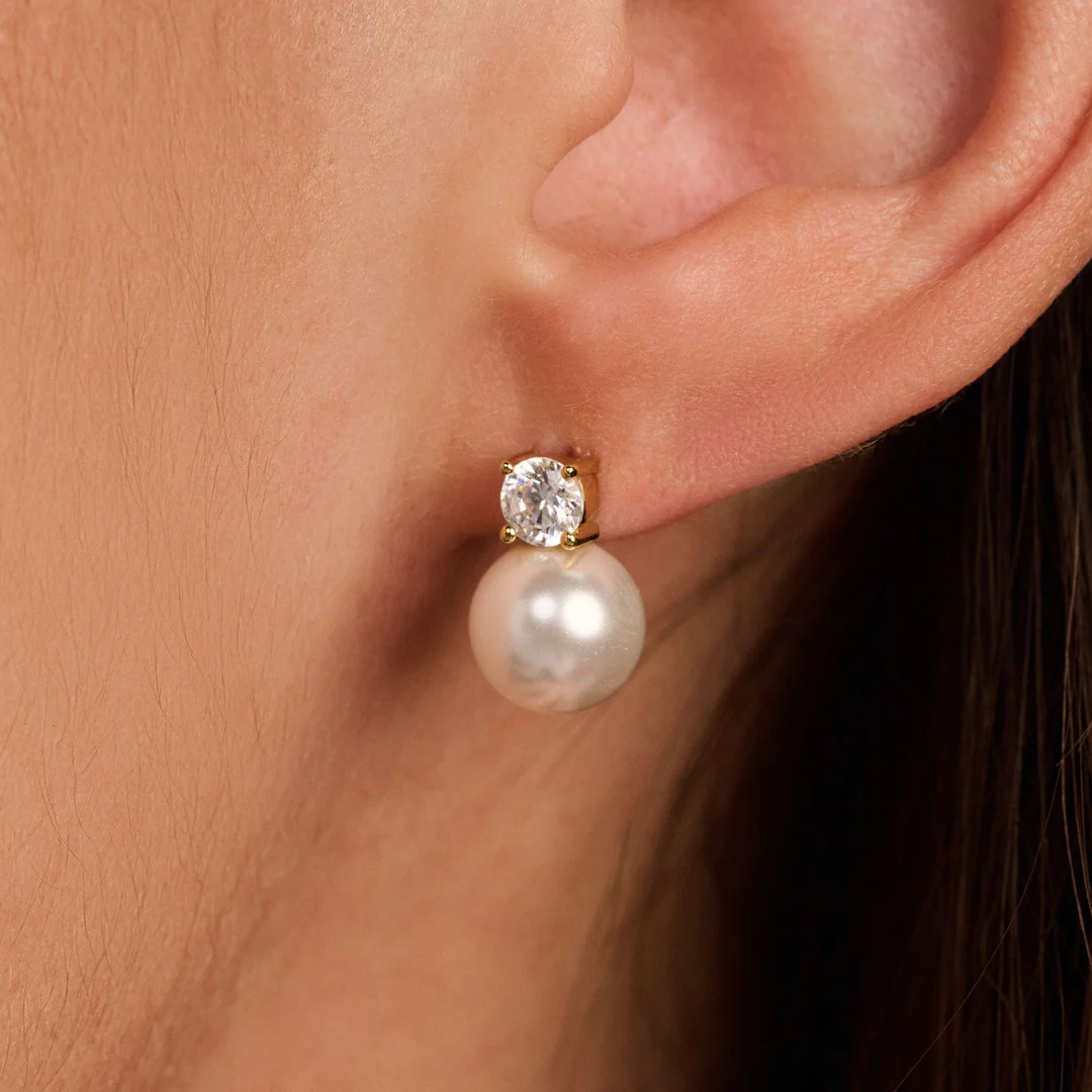 TI SENTO Gold Plated Sterling Silver Cubic Zirconia & Pearl Set Snowman Stud Earrings