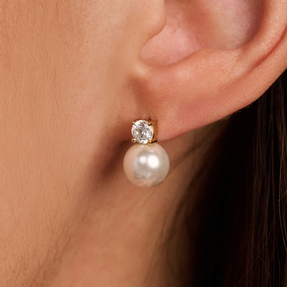 TI SENTO Gold Plated Sterling Silver Cubic Zirconia & Pearl Set Snowman Stud Earrings