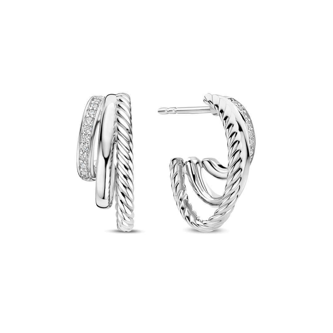 TI SENTO Structure Sterling Silver Cubic Zirconia Set Hoop Earrings