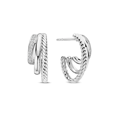 TI SENTO Structure Sterling Silver Cubic Zirconia Set Hoop Earrings