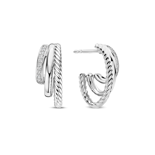 TI SENTO Structure Sterling Silver Cubic Zirconia Set Hoop Earrings