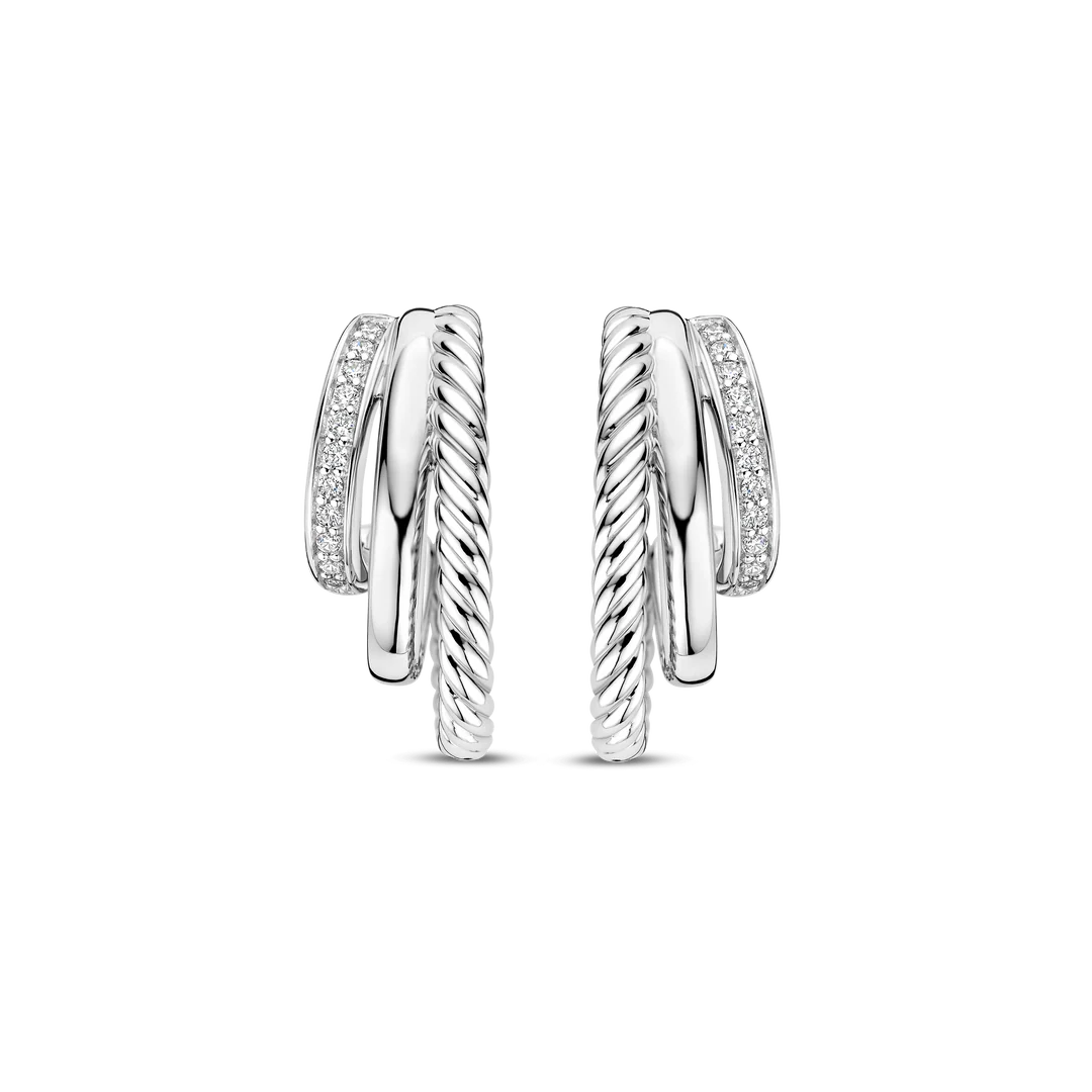 TI SENTO Structure Sterling Silver Cubic Zirconia Set Hoop Earrings