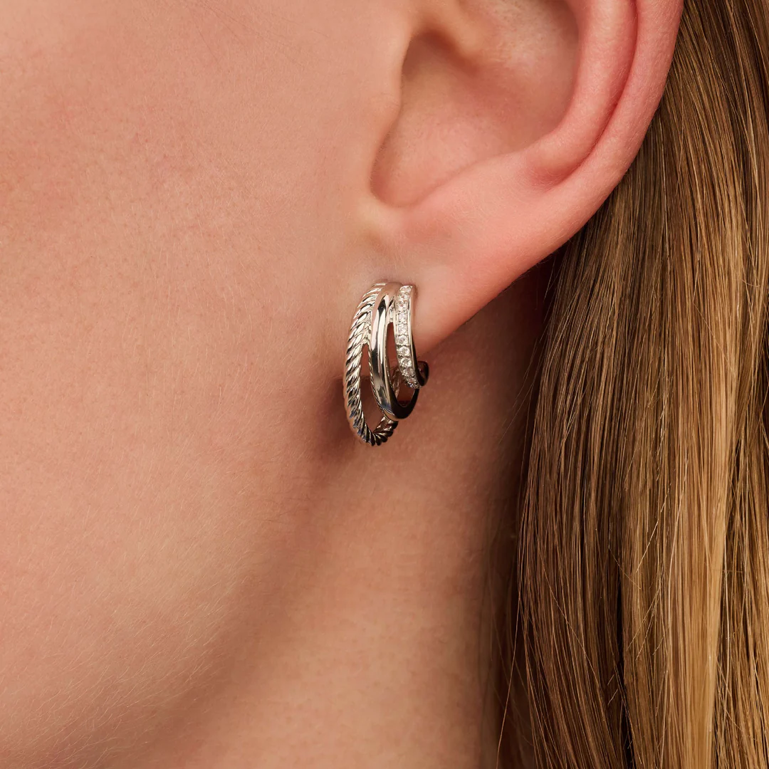 TI SENTO Structure Sterling Silver Cubic Zirconia Set Hoop Earrings