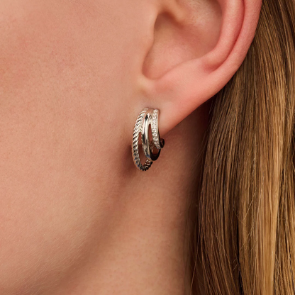 TI SENTO Structure Sterling Silver Cubic Zirconia Set Hoop Earrings