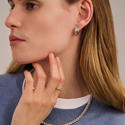 TI SENTO Structure Sterling Silver Cubic Zirconia Set Hoop Earrings