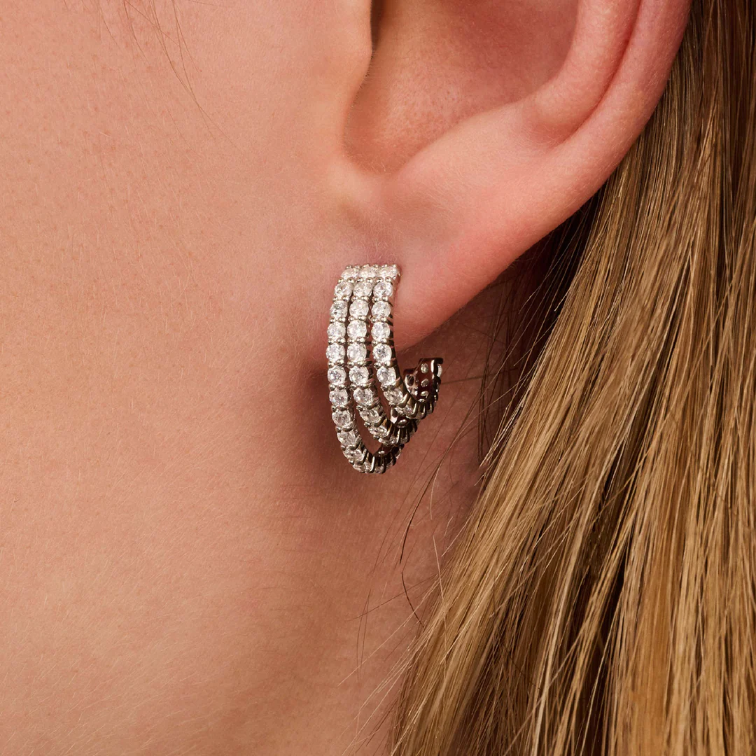TI SENTO Stardust Sterling Silver Cubic Zirconia Set Hoop Earrings
