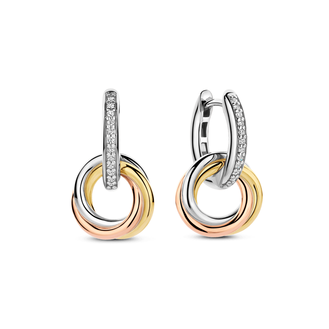 TI SENTO Sterling Silver & Gold Plated Three Colour Cubic Zirconia Set Drop Earrings