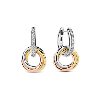 TI SENTO Sterling Silver & Gold Plated Three Colour Cubic Zirconia Set Drop Earrings